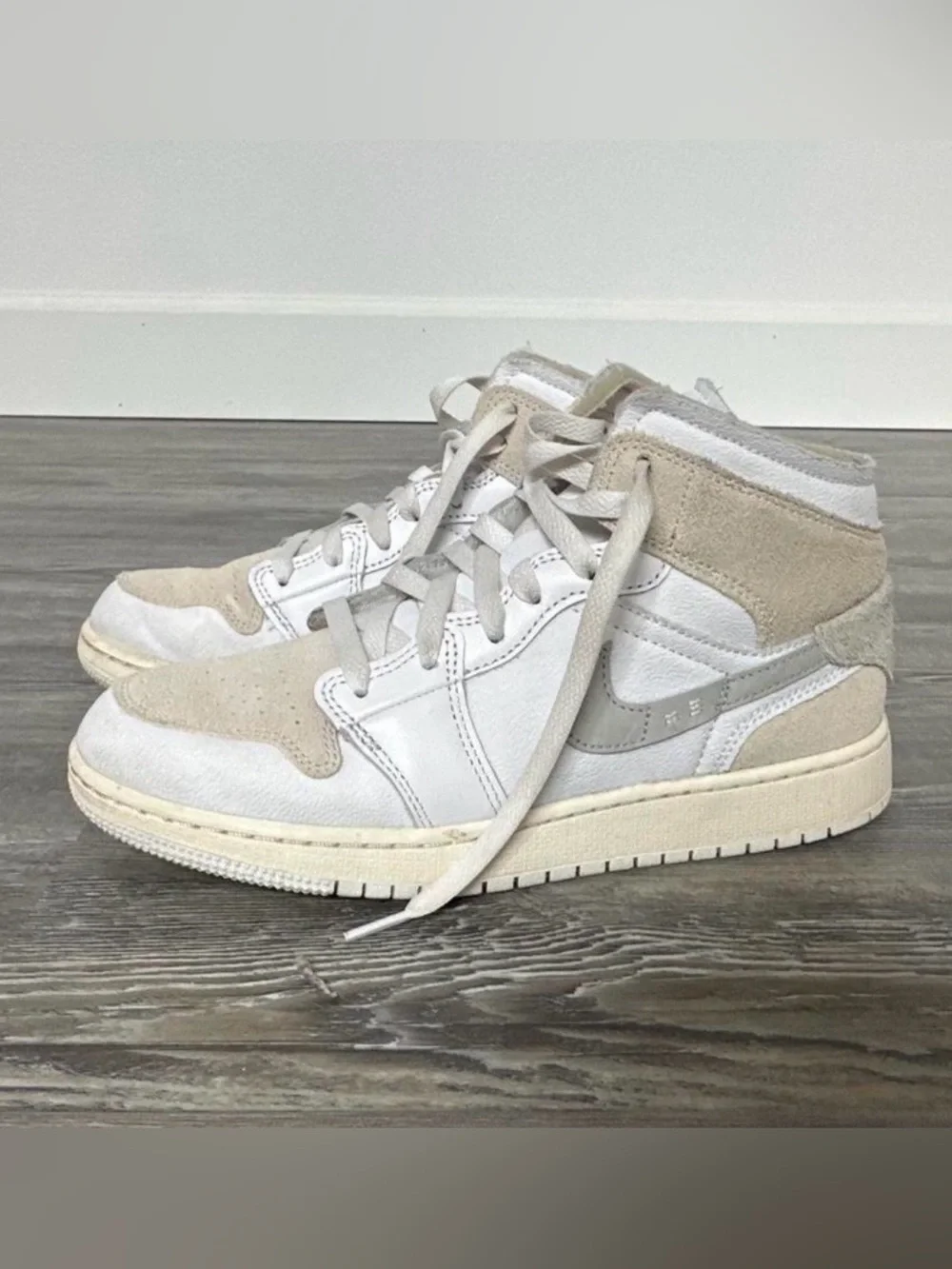 Jordan High-Top Sneakers in White and Beige